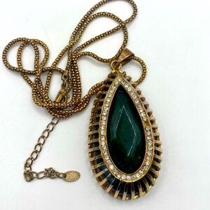 Antique brass necklace, natural green nephrite jade, Gaolida Chinese FDL.35”